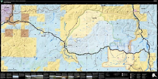 Travel Map of the 135 miles long Denali Highway in Alaska which connects Paxson on the Richardson Highway with Cantwell Junction on the Parks Highway. Published by the Bureau of Land Management (BLM).