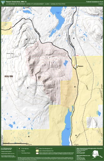 Federal Subsistence Hunt Map of the Paxson Closed Area in the Game Management Unit 13 (GMU) in Alaska. Published by the Bureau of Land Management (BLM).