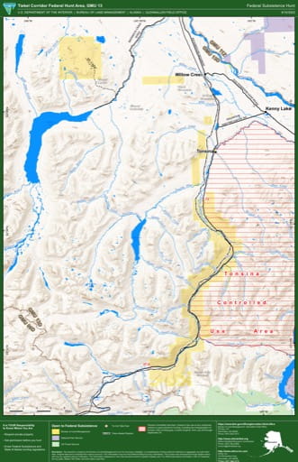 Federal Subsistence Hunt Map of Tiekel Corridor Federal Hunt Area in the Game Management Unit 13 (GMU) in Alaska. Published by the Bureau of Land Management (BLM).