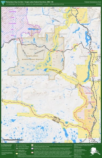 Federal Subsistence Hunt Map of Richardson Hwy Corridor / Tangle Lakes Federal Hunt Area in the Game Management Unit 13B (GMU) in Alaska. Published by the Bureau of Land Management (BLM).