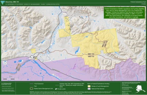 Federal Subsistence Hunt Map of Cantwell Area in the Game Management Unit 13C (GMU) in Alaska. Published by the Bureau of Land Management (BLM).