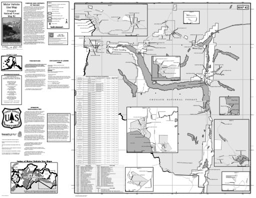 Map 2 of the Motor Vehicle Use Map (MVUM) of Eastern Kenai Peninsula in Chugach National Forest (NF) in Alaska. Published by the U.S. Forest Service (USFS).