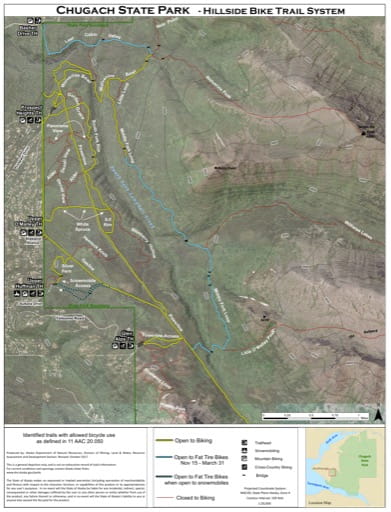 Map of the Hillside Bike Trail System at Chugach State Park (SP) in Alaska. Published by Alaska State Parks