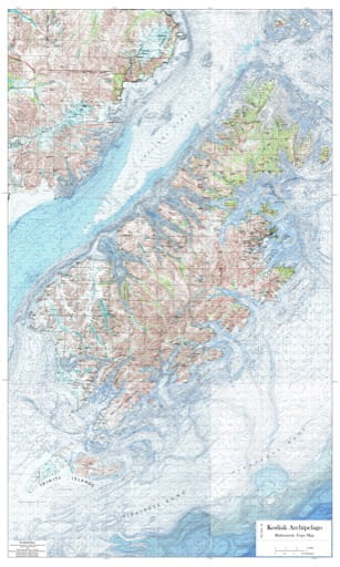 Bathymetric Topo Map of Kodiak Archipelago in Alaska. Published by Kodiak Island Borough GIS.