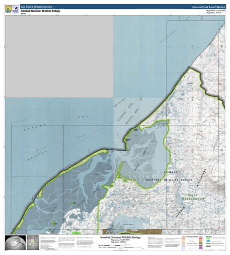 Map sheet IZM-01 for the Izembek National Wildlife Refuge (NWR) in Alaska. Published by U.S. Fish and Wildlife Service (USFWS).