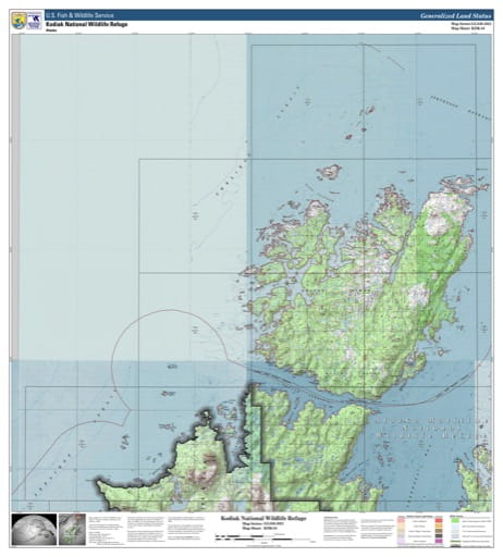 Map sheet KDK-01 for the Kodiak National Wildlife Refuge (NWR) in Alaska. Published by U.S. Fish and Wildlife Service (USFWS).