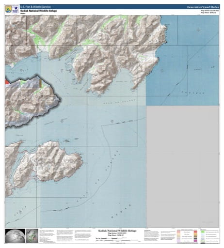 Map sheet KDK-12 for the Kodiak National Wildlife Refuge (NWR) in Alaska. Published by U.S. Fish and Wildlife Service (USFWS).