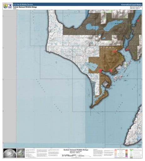 Map sheet KDK-13 for the Kodiak National Wildlife Refuge (NWR) in Alaska. Published by U.S. Fish and Wildlife Service (USFWS).