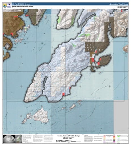 Map sheet KDK-14 for the Kodiak National Wildlife Refuge (NWR) in Alaska. Published by U.S. Fish and Wildlife Service (USFWS).