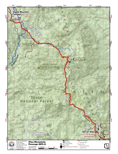 Map of Pine Mountain - Passage AZT-21 - of the Arizona Trail in Arizona. Published by the Arizona Trail Association.
