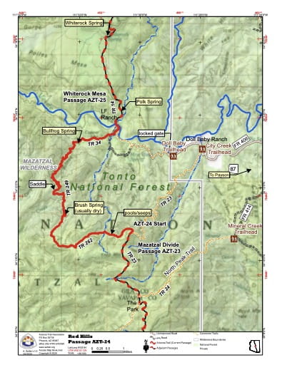 Map of Red Hills - Passage AZT-24 - of the Arizona Trail in Arizona. Published by the Arizona Trail Association.