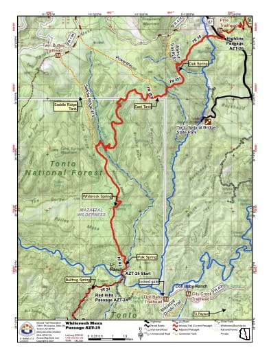 Map of Whiterock Mesa - Passage AZT-25 - of the Arizona Trail in Arizona. Published by the Arizona Trail Association.