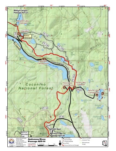 Map of Anderson Mesa - Passage AZT-30 - of the Arizona Trail in Arizona. Published by the Arizona Trail Association.