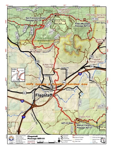 Map of Flagstaff - Passage AZT-33 - of the Arizona Trail in Arizona. Published by the Arizona Trail Association.
