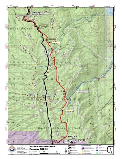 Map of Kaibab Plateau South - Passage AZT-40 - of the Arizona Trail in Arizona. Published by the Arizona Trail Association.