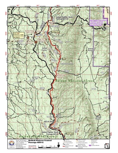 Map of Kaibab Plateau Central - Passage AZT-41 - of the Arizona Trail in Arizona. Published by the Arizona Trail Association.