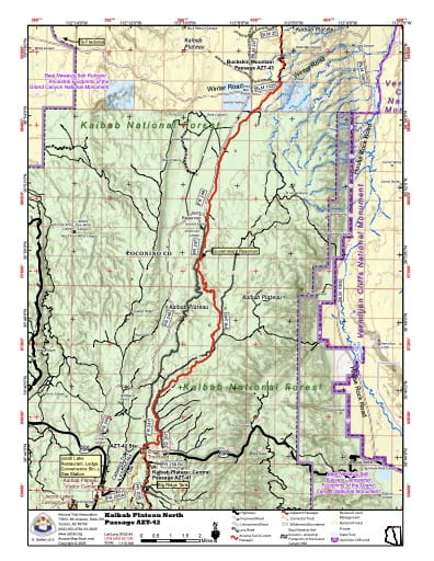 Map of Kaibab Plateau North - Passage AZT-42 - of the Arizona Trail in Arizona. Published by the Arizona Trail Association.