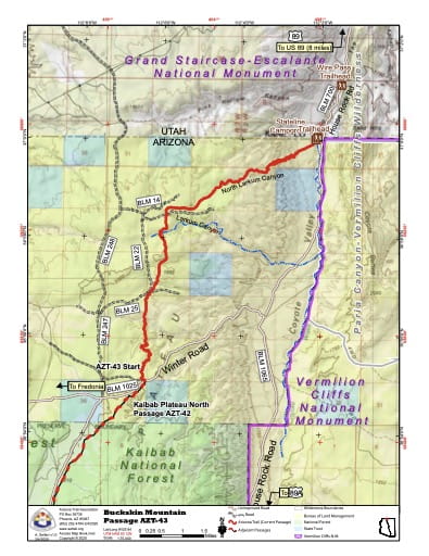 Map of Buckskin Mountain - Passage AZT-43 - of the Arizona Trail in Arizona. Published by the Arizona Trail Association.