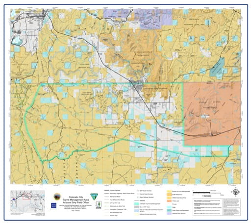 Map of Colorado City Travel Management Area (TMA) in the BLM Arizona Strip Field Office area in Arizona. Published by the Bureau of Land Management (BLM).