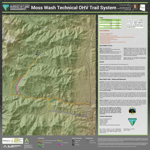 Map of the Moss Wash Technical Off-Highway Vehicle (OHV) Trail in the BLM Kingman Field Office area in Arizona. Published by the Bureau of Land Management (BLM).
