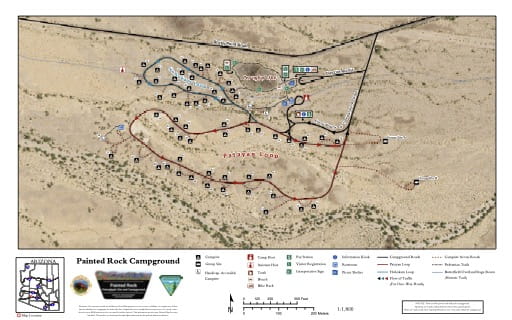 Campground Map of Painted Rock / Petroglyph Site and Campground in Arizona. Published by the Bureau of Land Management (BLM).