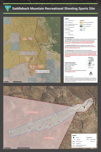 Map of Saddleback Mountain Recreational Shooting Sports Site in the BLM Phoenix District area in Arizona. Published by the Bureau of Land Management (BLM).