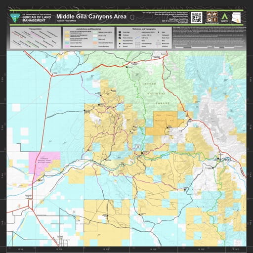 Recreation Map of Middle Gila Canyons in the BLM Tucson Field Office (FO) area in Arizona. Published by the Bureau of Land Management (BLM).