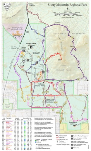 Visitor Map of Usery Mountain Regional Park in Maricopa County in Arizona. Published by Maricopa County Parks and Recreation Department.