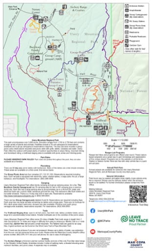 Visitor Map Detail of Usery Mountain Regional Park in Maricopa County in Arizona. Published by Maricopa County Parks and Recreation Department.