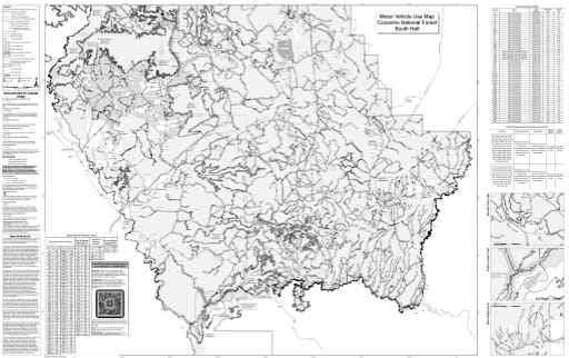 Motor Vehicle Use Map (MVUM) of the South Half of Coconino National Forest (NF) in Arizona. Published by the U.S. Forest Service (USFS).