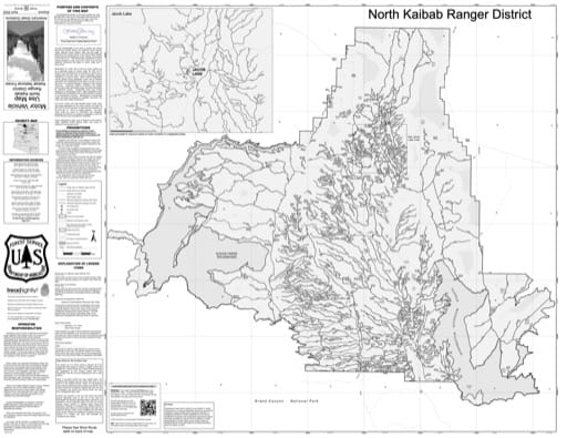 Motor Vehicle Use Map (MVUM) of North Kaibab Ranger District (RD)in Kaibab National Forest (NF) in Arizona. Published by the U.S. Forest Service (USFS).