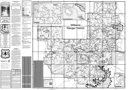 Motor Vehicle Use Map (MVUM) of Williams Ranger District (RD) in Kaibab National Forest (NF) in Arizona. Published by the U.S. Forest Service (USFS).