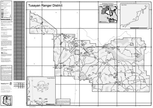 Motor Vehicle Use Map (MVUM) of Tusayan Ranger District (RD) in Kaibab National Forest (NF) in Arizona. Published by the U.S. Forest Service (USFS).