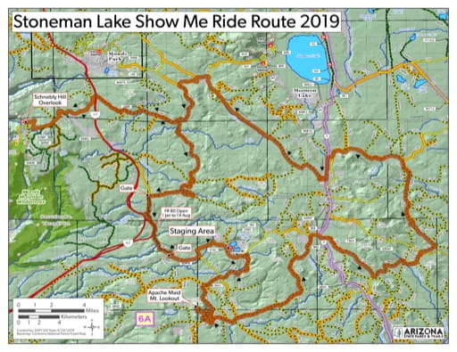 Map of Stoneman Lake Route Off-Highway Vehicle area (OHV) with access to Mormon Lake, Munds Park and Schnebly. Published by Arizona State Parks & Trails.