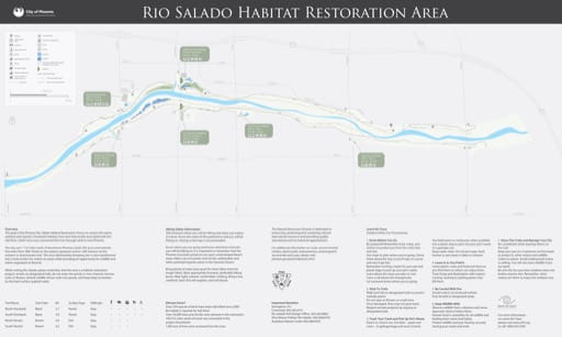Trails Map of Rio Salado Habitat Restoration Area in Phoenix in Arizona. Published by the City of Phoenix, Parks and Recreation Department.