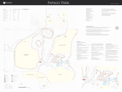 Trails Map of Papago Park in Phoenix in Arizona. Published by the City of Phoenix, Parks and Recreation Department.