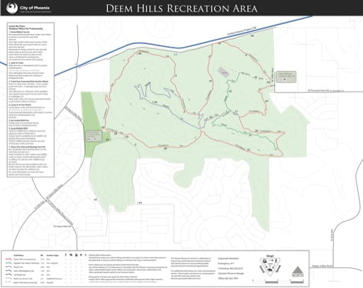 Trails Map of Deem Hills Recreation Area​ in Phoenix in Arizona. Published by the City of Phoenix, Parks and Recreation Department.