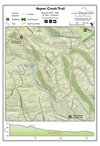 Map of Aspen Creek Trail near the City of Prescott in Arizona. Published by the City of Prescott.