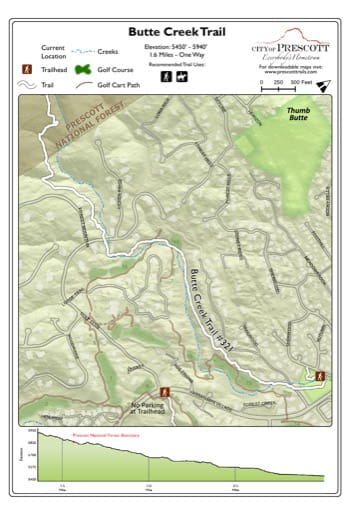 Map of Butte Creek Trail near the City of Prescott in Arizona. Published by the City of Prescott.