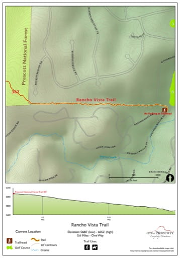 Map of Rancho Vista Trail near the City of Prescott in Arizona. Published by the City of Prescott.