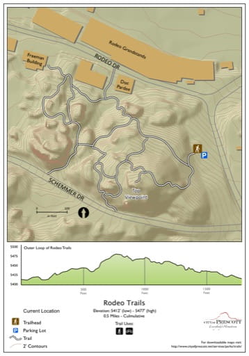 Map of Rodeo Trails near the City of Prescott in Arizona. Published by the City of Prescott.