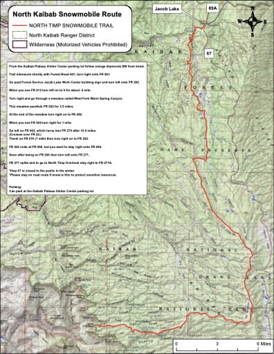 Map of North Kaibab Snowmobile Route in Kaibab National Forest (NF) in Arizona. Published by the U.S. Forest Service (USFS).