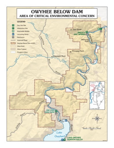 map of Owyhee Below Dam - Recreation Map