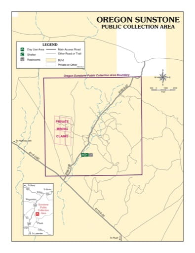 map of Warner Wetlands - Oregon Sunstone Public Collection Area Map