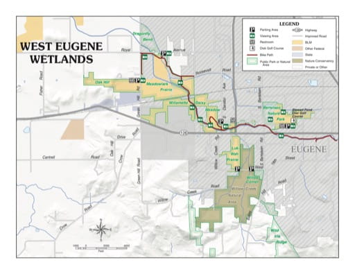 Visitor Map of West Eugene Wetlands in Oregon. Published by the Bureau of Land Management (BLM).