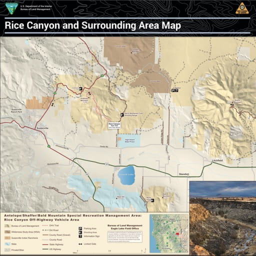 Visitor Map of Rice Canyon Off-Highway Vehicle Area (OHV) in California. Published by the Bureau of Land Management (BLM).