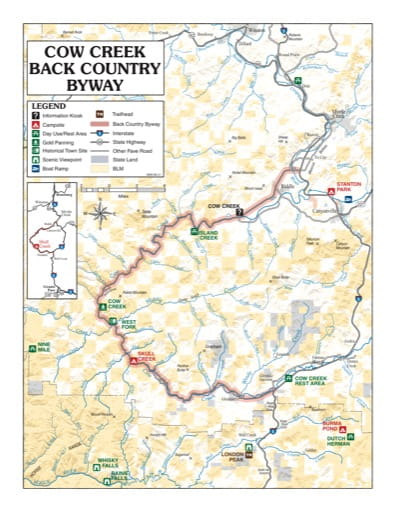 map of Cow Creek - Back Country Byway Map