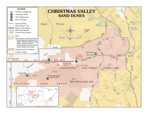 map of Christmas Valley Sand Dunes - Recreation Map