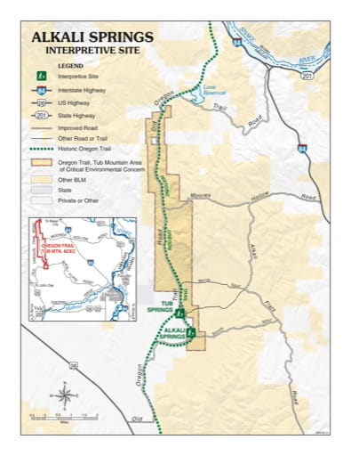 Recreation Map of Alkali Springs Interpretive Site (IS) in Oregon. Published by the Bureau of Land Management (BLM).