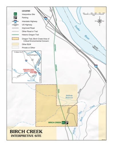 Visitor Map of Birch Creek Interpretive Site in Oregon. Published by the Bureau of Land Management (BLM).